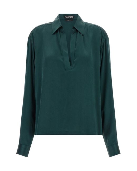 Tom Ford Green Satin Silk Polo Shirt