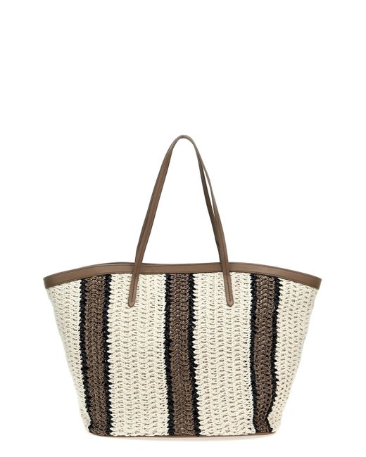 Brunello Cucinelli Multicolor Jute Striped Shopping Bag