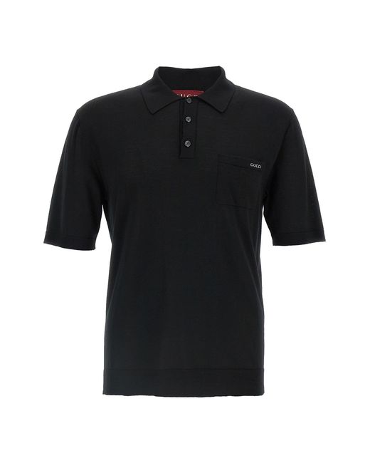 Gucci Black Logo Wool Polo Shirt for men