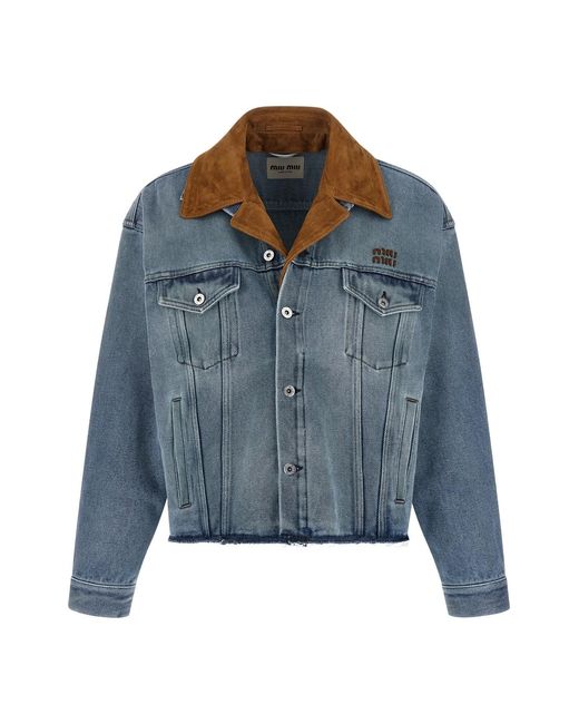 Miu Miu Blue Suede Collar Blouson