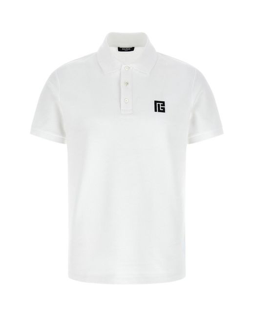 Balmain White Embroidery Polo Shirt for men