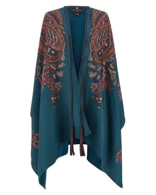 Etro Blue Floral Paisley Cape