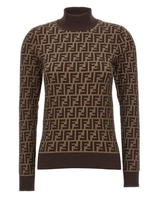 Fendi Brown Italian Cotton Logo Sweater