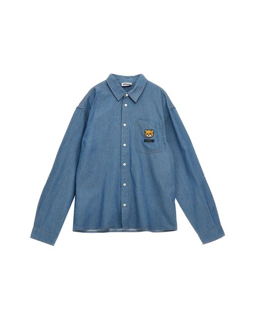 Moschino Blue Logo Embroidery Shirt for men