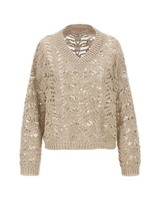 Maglia 'Rustic Dazzling Net' di Brunello Cucinelli in Natural