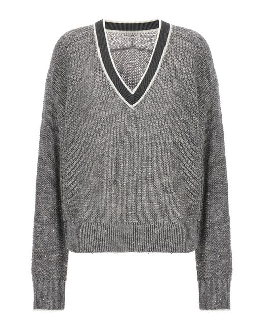 Brunello Cucinelli Gray Varsity Sweater