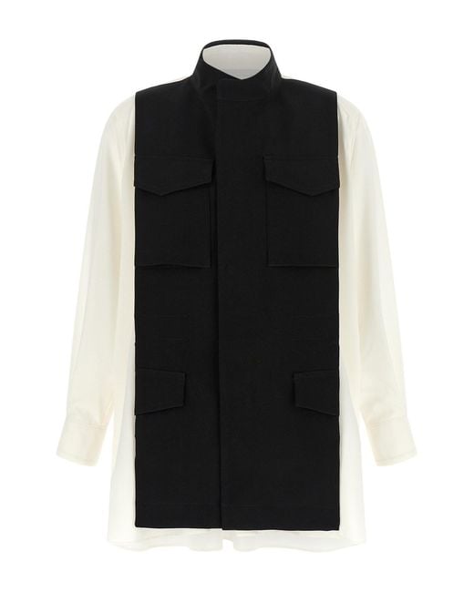 Sacai Black Hybrid Shirt With Front Panel Model.