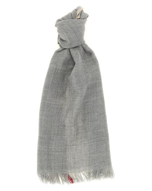 Brunello Cucinelli Gray Contrast Border Scarf for men