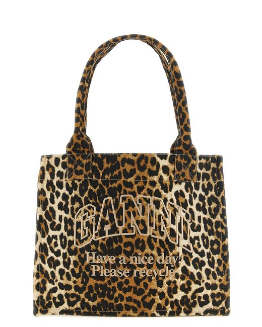 Ganni Black 'leopard' Large Shopping Bag