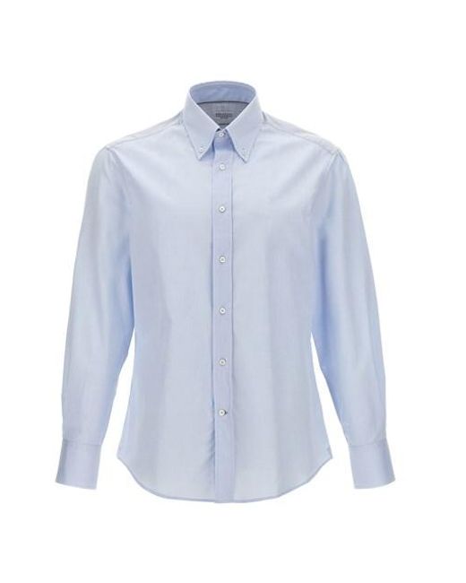 Camicia cotone di Brunello Cucinelli in Blue da Uomo
