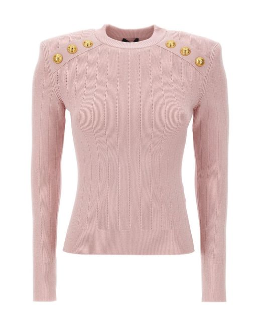 Balmain Pink Logo Button Sweater