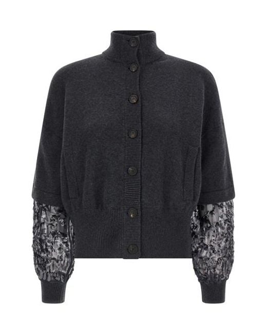 Brunello Cucinelli Black Sequin Sleeve Cardigan
