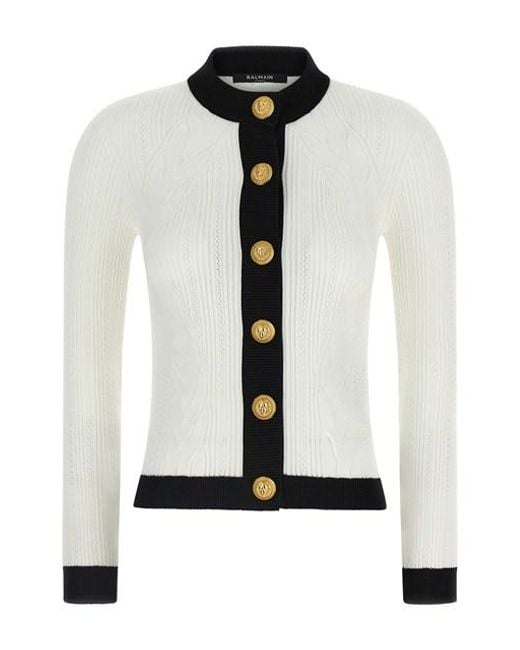 Balmain White Two-tone Cardigan