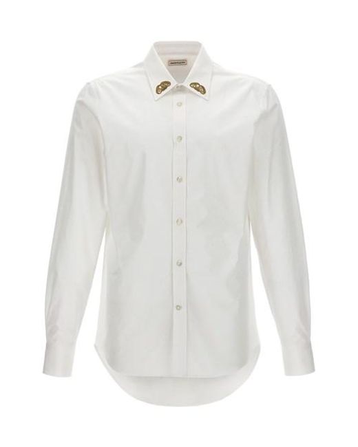 Alexander McQueen White Embroidered Collar Shirt for men