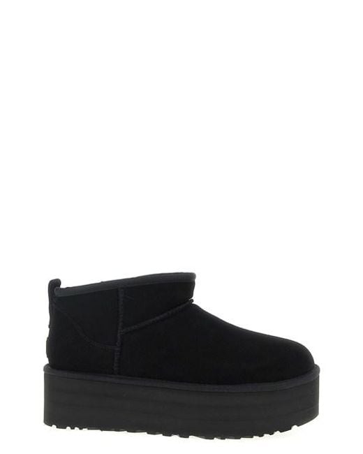 Ugg Black 'classic Ultra Mini Platform' Ankle Boots