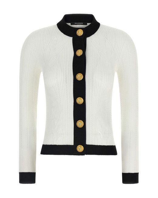 Balmain White Two-tone Cardigan