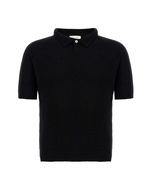 Ma'ry'ya Black Bouclé Cotton Polo Shirt for men