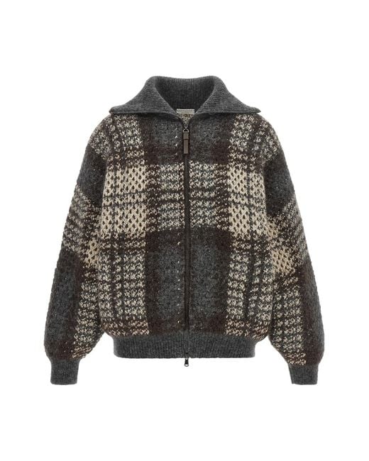 Brunello Cucinelli Black Double 'dazzling Tartan' Cardigan