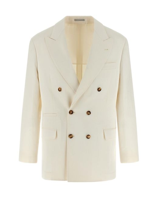 Brunello Cucinelli White Linen Silk Blazer for men