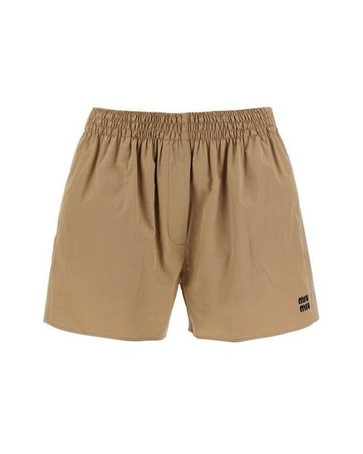 Short Ricamo Logo di Miu Miu in Natural