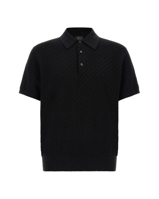 Brioni Black 'trama' Weaving Polo for men