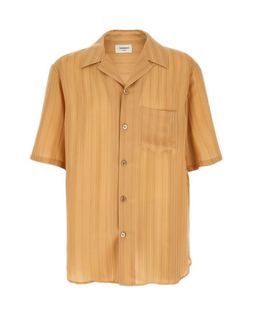 Saint Laurent Orange Striped Silk Shirt for men