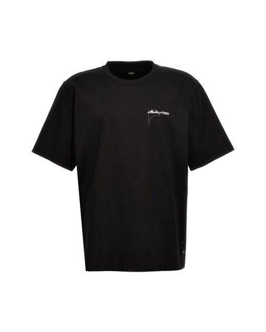 Fendi Black Logo Embroidery T-shirt for men