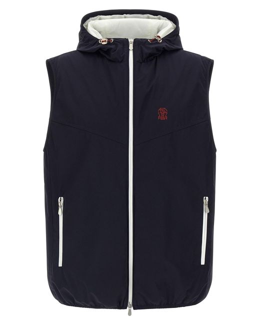 Brunello Cucinelli Blue Hooded Vest for men