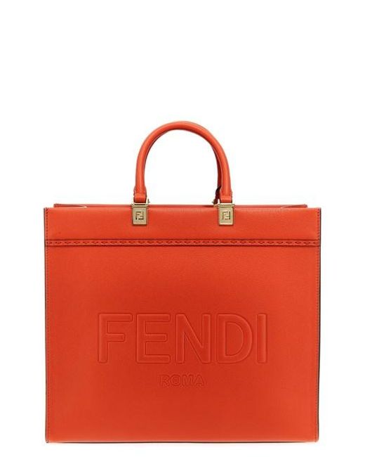 Fendi Red ' Sunshine' Midi Shopping Bag
