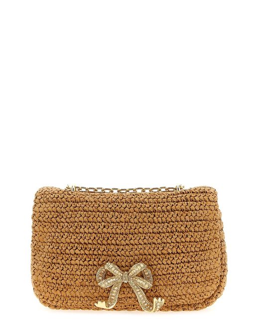 Self-Portrait Brown 'raffia Bow Charm' Shoulder Bag