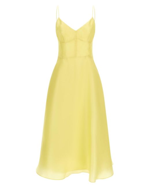 Alberta Ferretti Yellow Silk Midi Dress