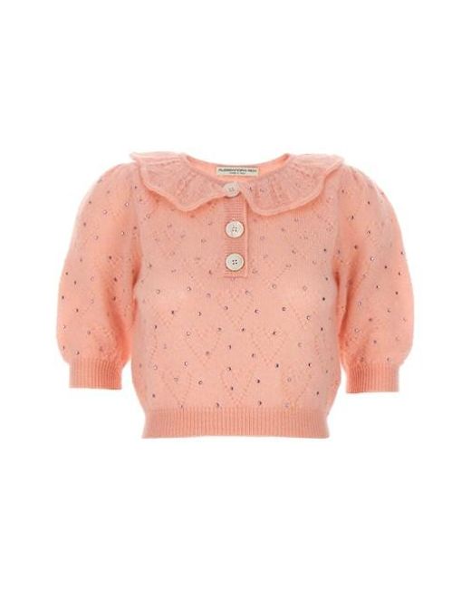 Alessandra Rich Pink Rhinestone Sweater