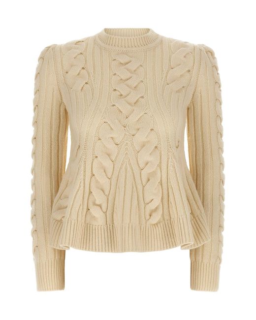 McQueen Natural 'peplum Cable' Sweater