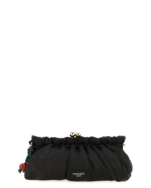 Twinset Black Braided Raffia Clutch