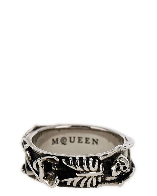 McQueen Gray 'dancing Skeleton' Ring for men