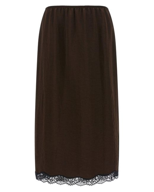 Twinset Brown Satin Froissé And Lace Skirt