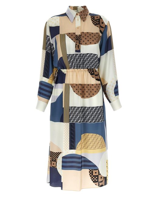 Fendi Multicolor Patchwork Silk Dress