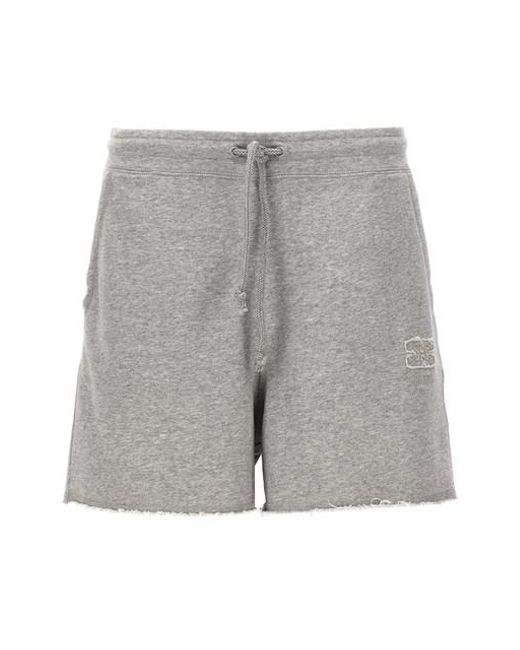 Ganni Gray Embroidered Logo Bermuda Shorts