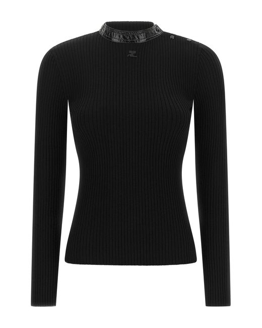 Courreges Black Vinyl Collar Sweater