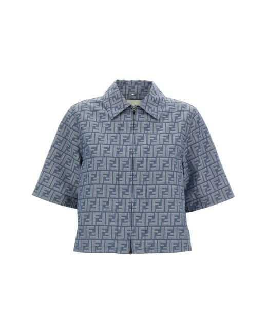 Fendi Ff Chambray Denim Jacket in Blue | Lyst UK