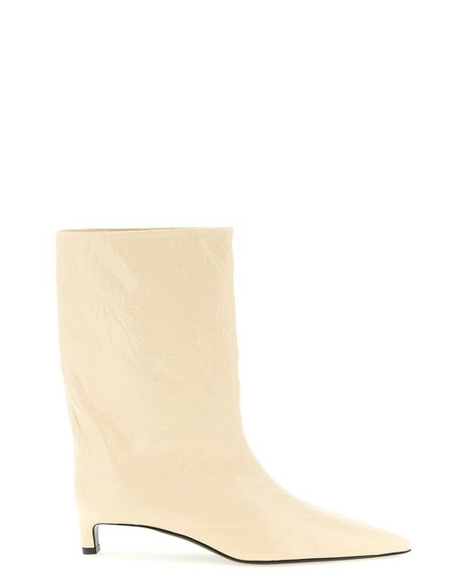 Jil Sander Natural Craquelé Leather Ankle Boots