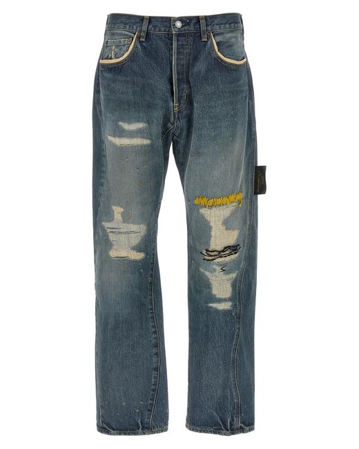 Undercover Blue Embroidery Jeans for men
