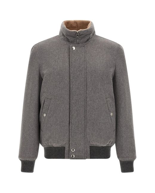 Brunello Cucinelli Gray Cashmere And Vicuna Jacket for men