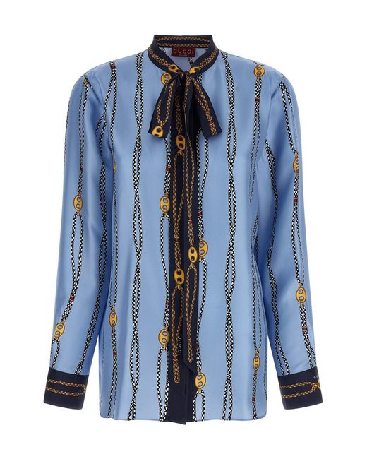 Gucci Blue Lavallière Collar Shirt
