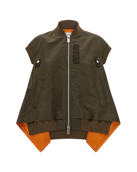 Sacai Green Asymmetrical Hem Vest