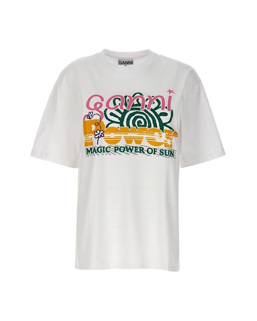 Ganni White Logo Print T-shirt