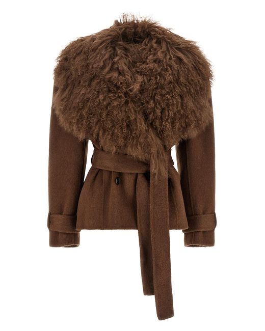 GIUSEPPE DI MORABITO Brown Shearling Neck Coat