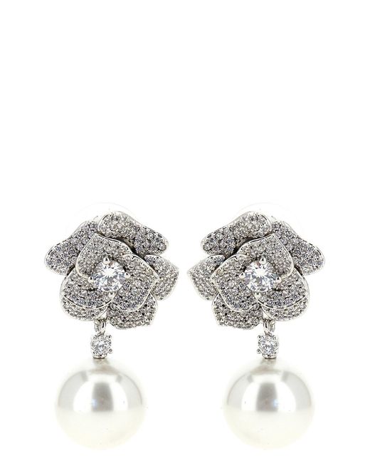 Self-Portrait White 'mini Crystal Flower Pearl' Earrings