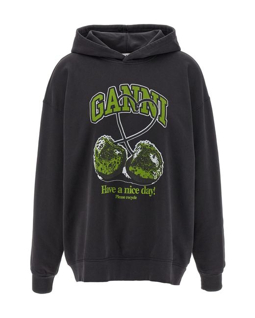 Ganni Gray 'basic Jersey Cherry' Hoodie