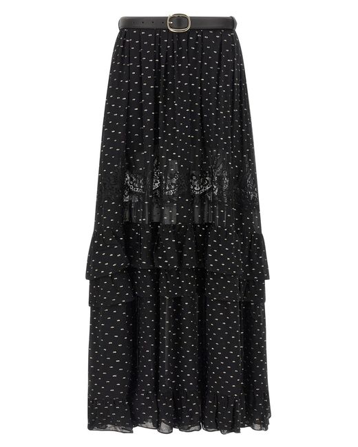 Self-Portrait 'black And Gold Chiffon Lace Maxi' Skirt